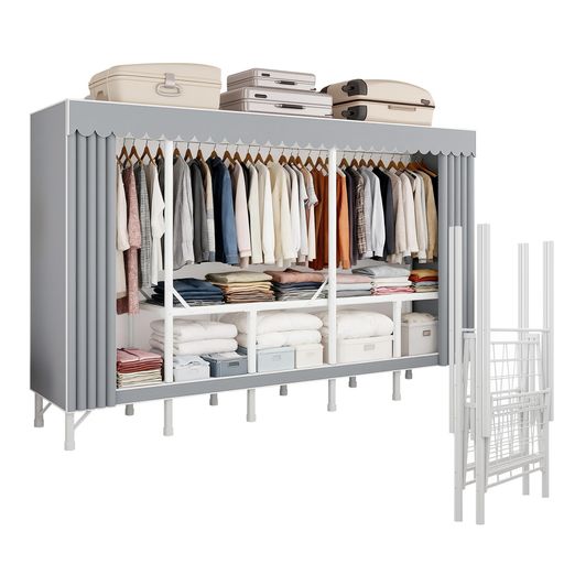 NODIBROワードローブカバー付き折りたたみクローゼット大容量組み立て簡単ハンガーラック金属フレーム..