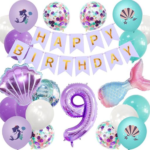 誕生日飾り付け風船セットマーメイドバルーンHAPPYBIRTHDAYガーランドシェル装飾お祝いイベント子ども男の子女の子ハッピーバースデー..