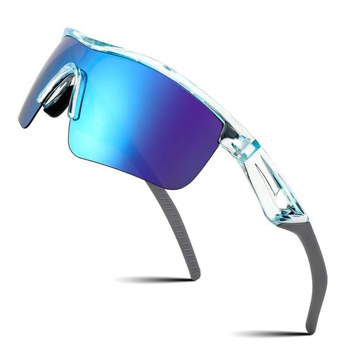 Feisedy キッズ スポーツ サングラス 子供用 偏光 レンズ UVカット TR90超軽量 サングラス ゴルフ ジョギング 野球 バス 釣り 自転車 サイクリング 紫外線カット B2454 (透明ブルー·ブルー)(4.0)