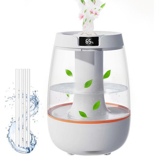 加湿器卓上大容量2.5Lスマート【湿度検出・2025新登場】ダブルスプレー超音波式加湿器小型小夜灯付き静音|満水時約12時間連続加湿・大噴霧でも机が濡れない|対応範囲6～15畳|オフィス・…