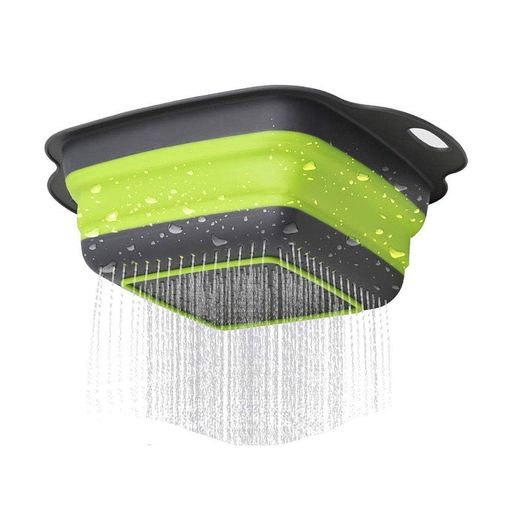 VIBACTUNS折りたため水切りシリコーンざる四角収納便利(緑)