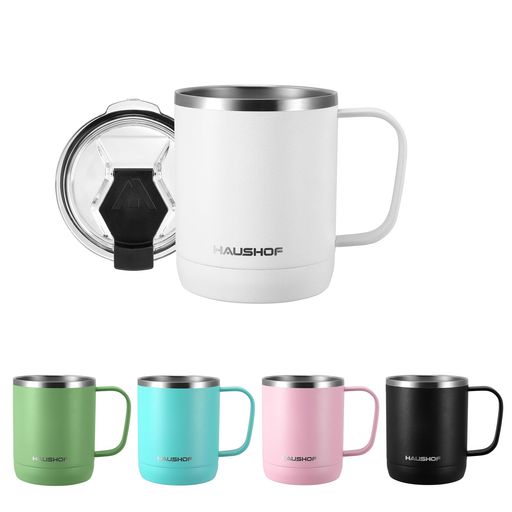 HAUSHOF ステンレスマグカップ 真空断熱コーヒーカップ ふた付き 300ml 保温・保冷カップ 二重構造 携帯マグ タンブラー マグボトル コンビニマグ アウトドア 釣り 遠足 登山 キャンプ 【ホ…