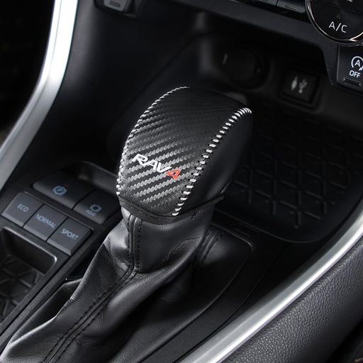 RAV450系専用シフトノブカバーRAV4PHVXA50系対応カーシフター保護カバーRAV4PUレザーエンブレム内装パーツアクセサリー汚れ防止引っかき傷対策カー用品(カーボン調+灰糸)