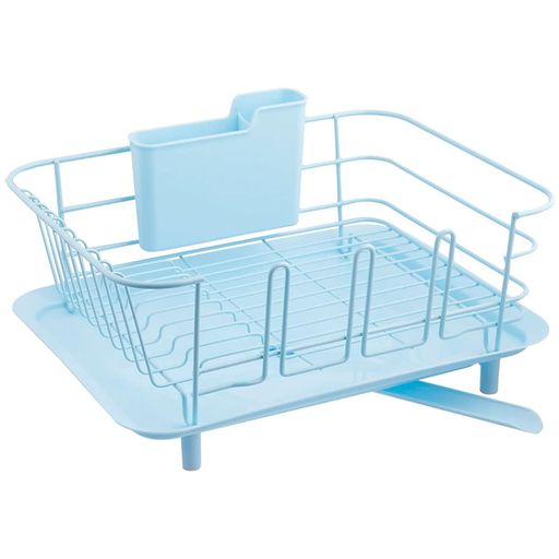 不锈钢制品 - リス(RISU) 水切りかご HOME&HOME ディッシュドレイナー ブルー W39.5xD30xH20.7cm ワイヤー コップホルダー カトラリーポケット付き シンプル おしゃれ GHAH468