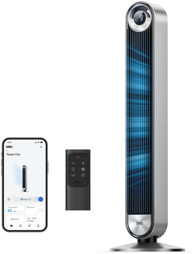 Dreo扇風機DCモータータワーファン羽なし静音送風機左右90°自動首振り温度センサー付き自動風量調節4モード9スピード12時間タイマーリモコン付き7.9m/s冷風42インチリビング/寝室/脱衣所用（楽天・クリエイトラボ）