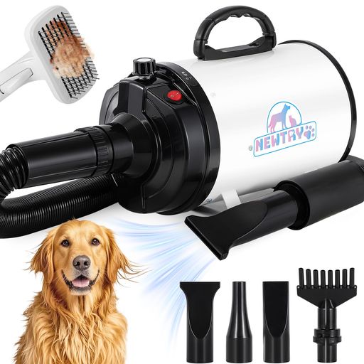 Care Supplies - NEWTRYペットドライヤー犬用ペット用ドライヤーブロワー送風機無段階速度制御3つのノズル付きブラシ付き風速、温度調整可能大風量騒音低減100V50Hz/60Hz650-1800W(白)