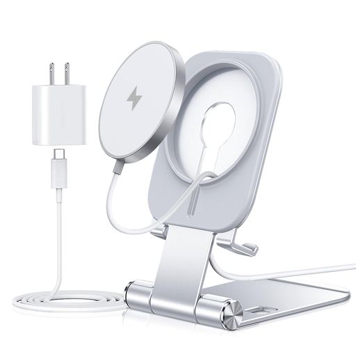 ワイヤレス充電器マグネットMagSafe充電器iPhone17/16/15/14/13/12ProMaxMiniシリーズ対応Qi認証【ワイヤレス充電スタンド+20WUSB-Cアダプター付属】マグネット式USB-Cケーブル付き