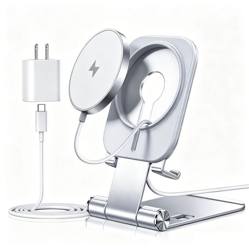 【ワイヤレス充電器&amp;スマホスタンド】ma-gsafe(マグセーフ)技術に応用して、マグネット式ワイヤレス充電対応スマホ充電器です。アダプター充電器と繋がって電源を入れてから、iPhone 12/13/14/15/16/17シリーズとマグセーフ対応の端末を近づけるだけで、強力マグネットでズレずにピタッとくっつけます。ケーブルを接続する手間や断線の心配がなくストレスフリーでスマホを充電します。ただの充電器ではなく便利なスタンド機能付きなので、270°から最大315°裏返したら、お好みの角度に細かく調整でき、デバイスは縦置き、横置きどちらでもよく、両手を解放して、最高の視覚体験を提供できるスマホスタンドです。アニメ、映画、電子書籍を楽しむというようなレジャーの時にも活躍しています。 【20W USB-Cアダプター付属&amp;最大15Wワイヤレス急速充電】 ワイヤレス充電器(約1m長さのType-Cケーブル付き)と付属されたPD 20W アダプターと繋がって、そして最新的なQIワイヤレス受電技術を採用し、電源を入れたら端末により5W、7.5W、10W、最大15Wで急速充電ができます。充電時間を大幅に短縮します。