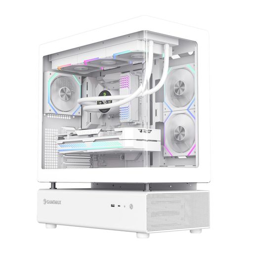 樂天商城 - GAMEMAXミッドタワーゲーミングPCケースパノラミック曲面ガラスフロント搭載ATX/M-ATX/ITX対応7スロット拡張最大415mmGPU対応ARGBファン6基搭載RMT-APコントローラー&リモコン付き(N80WH)