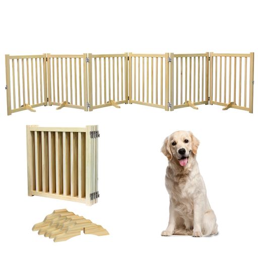 HEEOREV木製ペットゲートペットゲートベビーゲート犬用ゲート(長さ365cm、高さ60cm)折り畳み式ゲート柵犬ゲート安全柵猫ドアフェンス室内猫大型犬脱走防止軽量ペット保護取り付け簡単場所…