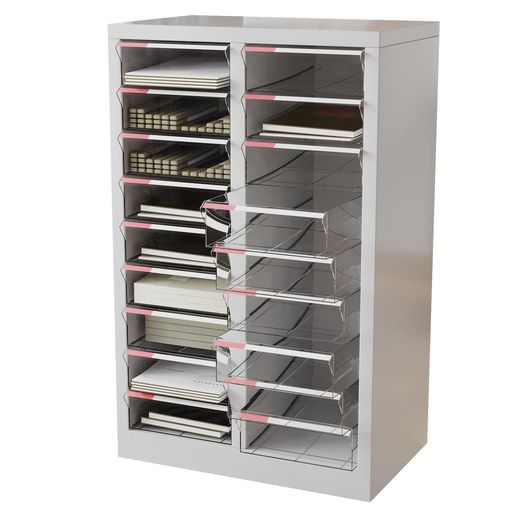 樂天商城 - フロアケースA4対応書類ケースレターボックス54x34x86cm完成品浅型2列18段透明引き出しスチール製頑丈ファイルキャビネット事務用品オフィス収納棚雑貨収納オフィス家具学校業務用(ホワ…