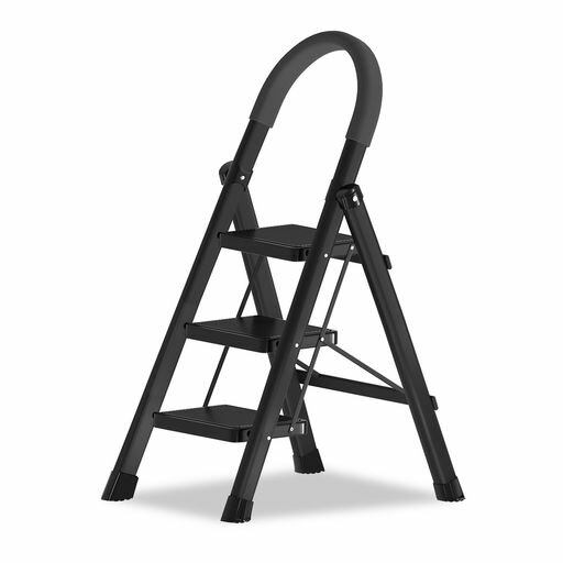 其它 - YldGrynor脚立3段軽量踏み台折り畳みおしゃれ手すり付きコンパクト省スペース耐荷重150KG室内屋外用きゃたつ滑り止め付き持ち運び便利stepladder(黒3段)