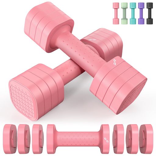 Sportneerダンベル可変式各0.9kg~2.3kg調節可2個セット小型多段階重さ調節筋トレ器具ダンベルセットトレーニングホームジム筋トレジム自宅女性向けデザイン日本語取り扱い説明書付きピンク