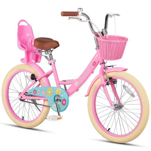 樂天商城 - GlercMaggie子供用自転車女の子用キッズバイク幼児乗り練習花柄かご付き補助輪付きこども三輪ぬいぐるみ座席付きvブレーキ6~12歳青ピンク&ブルー