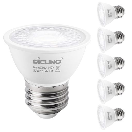 樂天商城 - DiCUNOLED電球E26口金LEDスポットライト昼白色6W60W形ハロゲン電球相当5000K660lm広角60°高輝度CRI90AC100-240V調光不可PSE認証済み本体白6個入