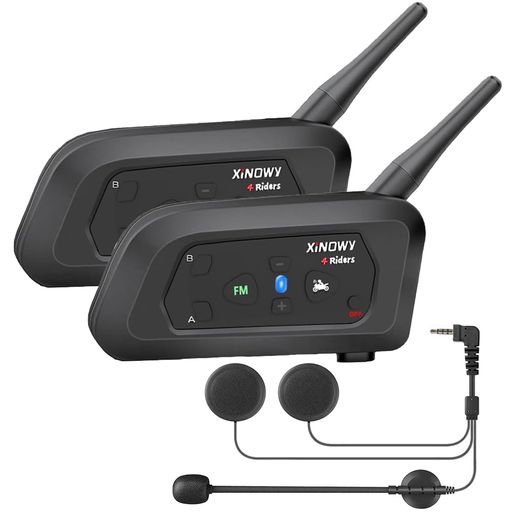 Mihono 4Riders Interphone バイク用 インカム V4 昇級版、ツーリング対応 4人同時通話可能 FMラジオ 音楽 IP65防水 ブルートゥース インターコム HI-FI音質 Siri対応 付属品全部同梱