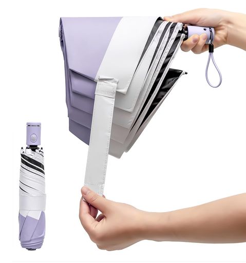 Rakuten - 【3秒でキレイに畳める】形状記憶日傘折りたたみ軽量uvカット100遮光折り畳み傘自動開閉遮熱コンパクト晴雨兼用日焼け防止紫外線遮断耐風携帯便利メンズレディース(パープルーxホワイト)
