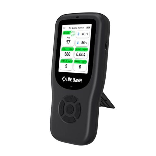LifeBasis二酸化炭素濃度計温湿度計ホルムアルデヒド濃度計PM2.5測定器10in1マルチ空気状況測定器アラ..