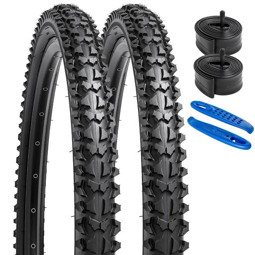 YunSCM2本セット241.95タイヤ24x1.9553-507自転車タイヤ+チューブ米式バルブ32mm+タイヤレバー適用24インチ1.95マウンテンバイクY-1001A
