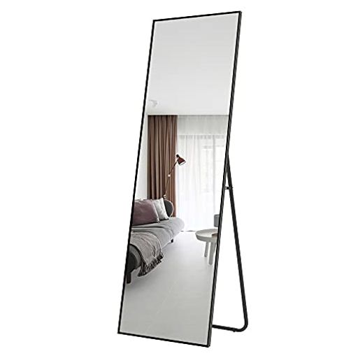 ミルオ君の鏡工房全身鏡姿見スタンドミラー壁掛けも対応アルミフレーム飛散防止スタイリッシュウォールミラーインテリア144x32cm(ブラック)