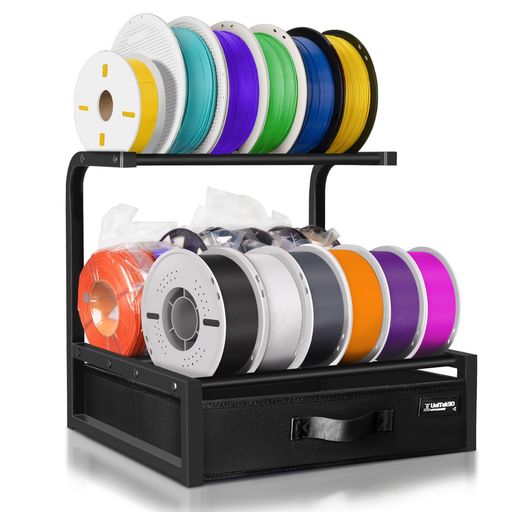 Rakuten - 3Dプリンターフィラメント収納ラック2段ファブリック引き出し付きPLA/PETG/ABS/TPU対応メタルデスクブラック二列フィラメントホルダースプール棚ホームオフィスワークショップスタジオ用
