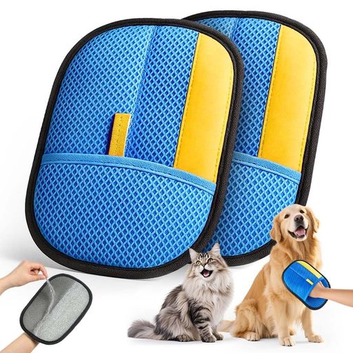 Care Supplies - 2個セット猫の毛除去手袋ペットの抜け毛用手袋ペット犬猫グルーミンググローブ、ペット用静電毛取り手袋ウサギグルー素材水洗い可能家具・カーペット清掃用両面使用短毛中毛長毛用…
