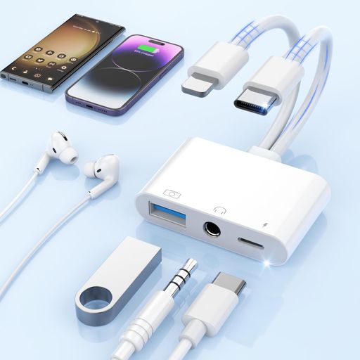 【2026MFi認証品】新しい3in1Type-C/Lightning-3.5mmイヤホン変換アダプターiPhoneイヤホンジャック変換ー3.5mm急速充電同時通話/音量調節/音楽二股ケーブル純正チップDAC搭載