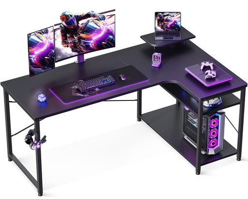 ODK ゲーミングデスク l字 パソコンデスク 幅130 机 デスク desk 棚付き 在宅勤務 ...