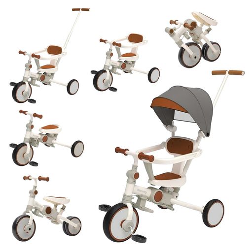 Tricycle - Bacany子供用三輪車7in1三輪車ステップ付き折りたたみ手押し棒おしゃれ1歳-6歳子供バイクコンパクト自転車おもちゃ乗用玩具幼児用キッズバイクプレゼントおもちゃ調整可能お祝いギフト…