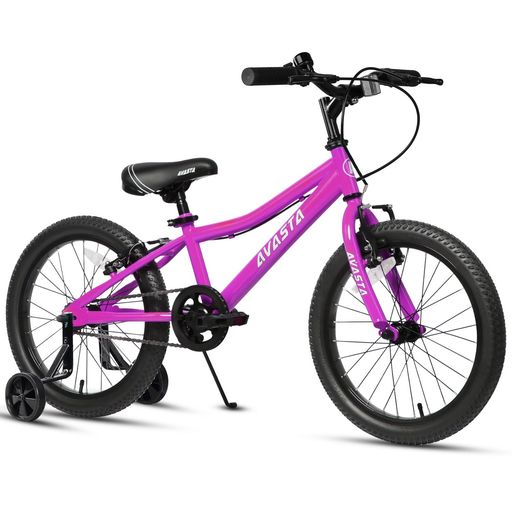【AVASTA】Bilbo子供MTBマウンテンバイクファットタイヤ自転車男の子女の子小学生低学年高学年街乗り通学取り外しチェーンケース/補助輪付き/キックスタンド付き高さ調整可能18インチピンク