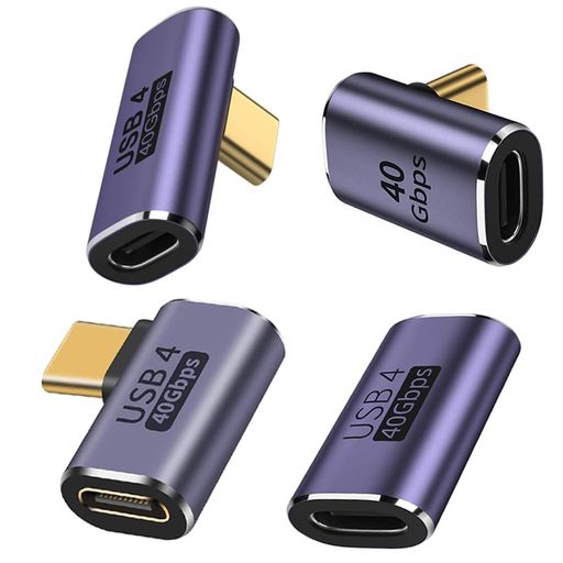USB4.0 Type C 変換 アダプター 左右 90° 曲げ4種類セット PD 100W/5A急速充電 40Gbps高速データ転送 8K@60Hz映像出力 L字 L型 タイプc type-c 90度 オス メス USB C コネクター スリムデザイン