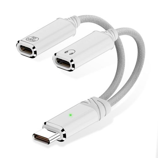 【2026新版】イヤホン充電同時Type-C変換アダプタ2in1二股DAC搭載Hi-Fi音質PD100W急速充電対応iPhone1516iPadProHUAWEI