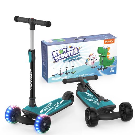 Kick - besreyキックスクーターキックボード子供キッズスクーター三輪車3輪タイプ4階段調節可能方向転換後輪ブレーキ高さ調整可能光るLEDタイヤ軽量持ち運び便利多機能コンパクト静音誕生日プ…