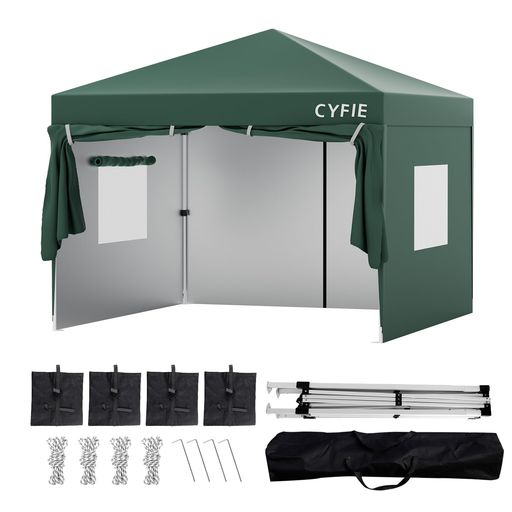 CYFIE タープテント 3mx3m ワンタッチテント サイドシート4枚付き (グリーン, 3mx3m)