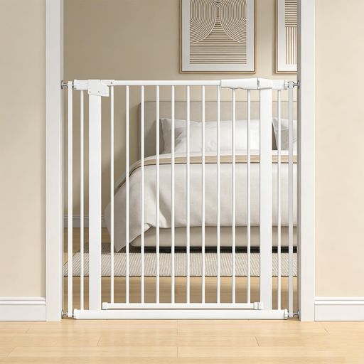 FairyBabyベビーゲート突っ張り式ペットゲート3.5cm柵間隔設置幅76-86cm高さ76cmペットゲート犬猫ゲートブラックホワイトつっぱり赤ちゃんバリアフリー柵自動ロック階段上ホワイト