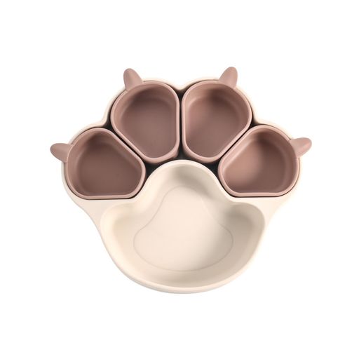 DFsucces ベビー食器 猫の爪 吸盤付き ひっくり返らない 食器セット 5グリッド 可分離式食器 離乳食対応 食品級シリコン製‌ 吸盤プレート 出産祝い ギフト対応 (ベージュ)