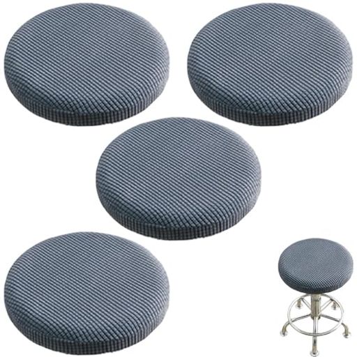 Stand Chairs - 【4枚セット】座面カバー椅子カバー丸椅子用防塵洗濯可能伸縮素材高弾性通気性装着簡単直径36-40cm対応オフィス用美容室用ネイルサロン用キッチン(グレー)
