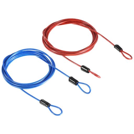 PATIKILセキュリティスチールケーブル2.5mmx2mコーティングされた荷物ロックワイヤーロープダブルループ付きブルーレッド2本