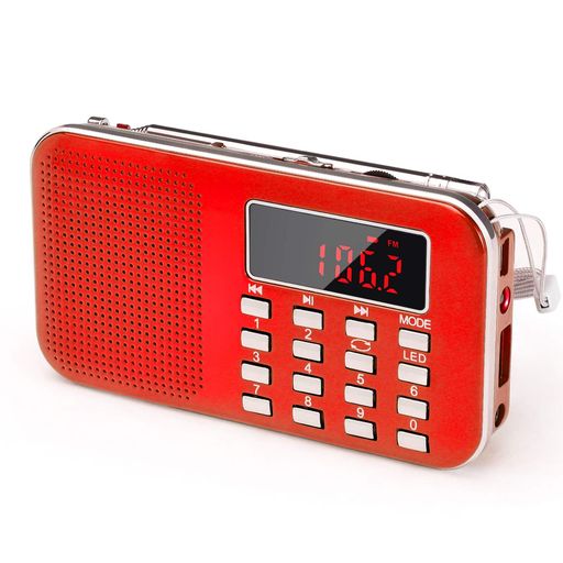 J-908USBラジオ充電式AM/ワイドFMポータブルラジオ懐中電灯付き対応AUXSDMP3多機能byGemean(赤)
