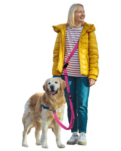 WANFIRE 大型犬 リード ショルダーリード 多機能 調節可能ウエストベルト 散歩・ランニング・ハイキング用 (ローズレッド-静音設計, 1.8-2.9m)