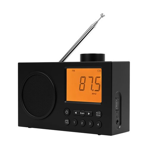 WOVTEラジオ小型FM/AM/SWポータブルラジオUSB-C充電式LCD画面携帯ラジオ時計/プリセット機能両親へのプレゼント敬老の日(Black1)