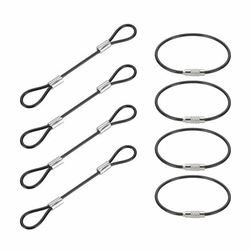 Cable Lock （Key） - PATIKIL0.3Ft(4Inch)セーフティケーブルロック4個セット0.08径ブレードステンレススチールコーティングセキュリティケーブル荷物ロックワイヤロープダブルループ付き自転車ドア荷物パッケージ