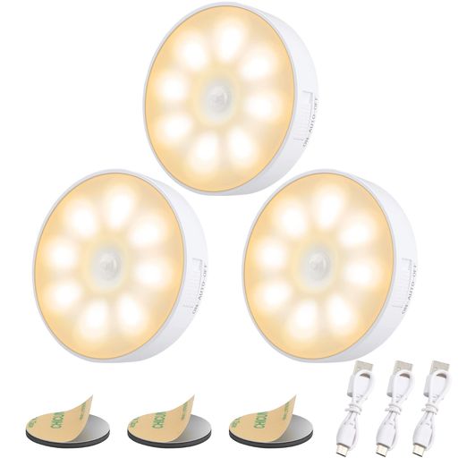 Electight 人感センサーライト USB充電式 8 LED 明暗センサー 暖色 電球色 フットライト 3種類の照明モード 屋内 磁気吸着シール 足元灯 キッチン クローゼット 本棚 階段 寝室 トイレ 廊下 - 300…