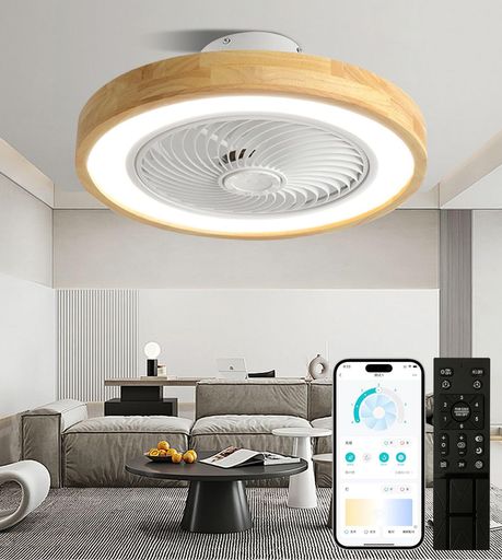 Rakuten - XINGMULEDシーリングファンライト屋内用天井扇風機直径50CM最大3900LM調光調色風量6階段調整静音堅木軽量空気循環安心安全照明器具APP遠隔操作リモコン付き8畳10畳12畳木目調ナチュラル