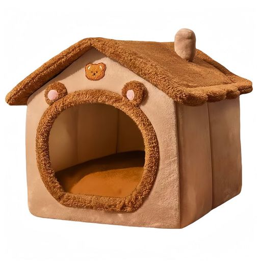 chookey ペットハウス 犬 猫 ハウス ドーム型ベッド 家 室内 冬用 寒さ対策 (ブラウン, L)