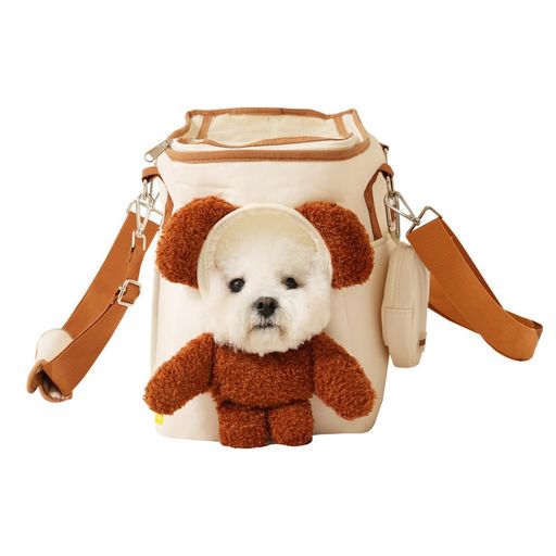 [セブンペット] 小型犬用 ペットキャリーバッグ テディデザイン 2WAY ショルダー トート メッシュ 通気性 軽量 ソフト 飛び出し防止 お出かけ・通院・旅行用 TBG001-BGE_S
