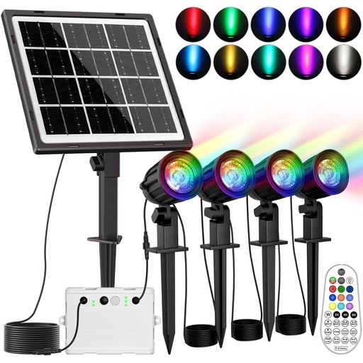 CLYソーラーライト屋外ガーデンライトソーラーRGBライトカラーライトスポットライトLED雰囲気ライト庭園灯RGB看板灯パスライト景観照明舞台照明リモコン付き10色切替輝度調節自動点灯/消…