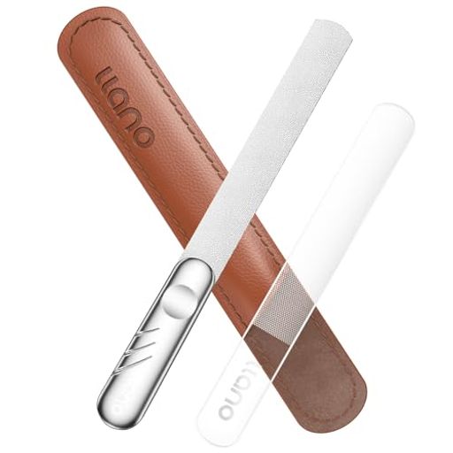 【2025年新バージョン】llano爪やすり両面タイプステンレス製爪やすりガラス製爪磨きネイルケア収納用ボックス付きStainlessSteelNailFileSet