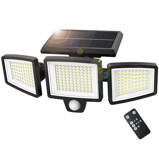 アセキ ソーラーライト 屋外 防水 センサーライト 高輝度3000LM 210LED 3面発光 防犯灯 2200mAh IP65 リモコン付き
