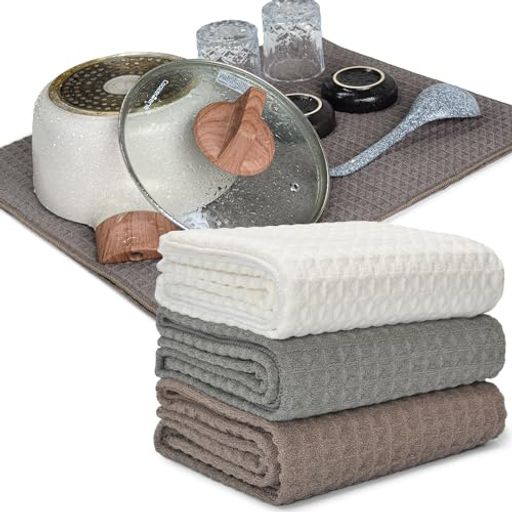 KYOSAMA水切りタオルティータオル大判80*50cm吸水速乾クロス食器/お皿/鍋拭き(グレー1枚コーヒー1枚ホ..